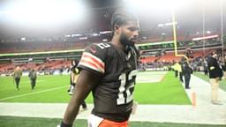 Cleveland Browns quarterback Shedeur Sanders (12) walks off the field following a game against the Baltimore Ravens at Huntington Bank Field.