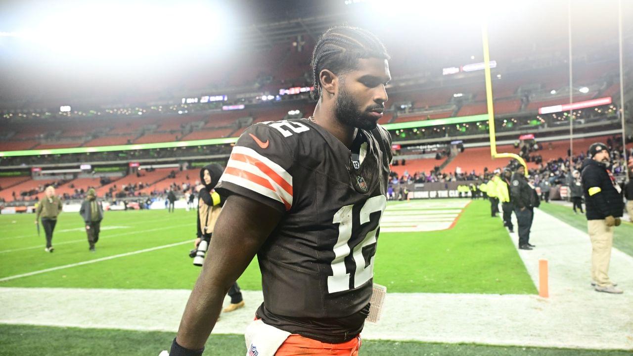 Cleveland Browns quarterback Shedeur Sanders (12) walks off the field following a game against the Baltimore Ravens at Huntington Bank Field.