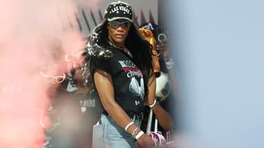 Las Vegas Aces center A'Ja Wilson (22) is introduced during the Aces 2025 WNBA Championship celebration at Toshiba Plaza