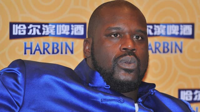 Retired NBA Basketball Herren USA superstar Shaquille ONeal reacts during a promotional event for Harbin Brewery in Chengdu city, southwest Chinas Sichuan province, 3 December 2012
