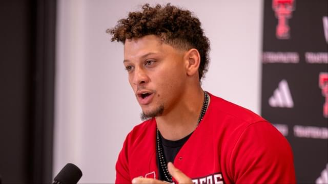 Texas Tech alum and Kansas City Chiefs quarterback Patrick Mahomes attends a press conference at Jones AT&T Stadium, Friday, Aug. 23, 2024.