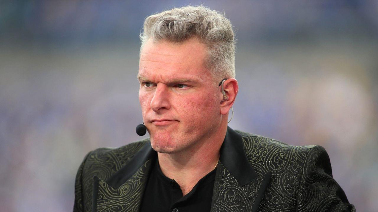 ESPN analyst Pat McAfee broadcasts live from the sidelines of Acrisure Stadium in Pittsburgh, PA prior to the start of the Pittsburgh Panthers vs Notre Dame Fighting Irish game on November 15, 2025.