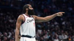 Nov 22, 2025; Charlotte, North Carolina, USA; Los Angeles Clippers guard James Harden (1) signals to his teammates during the second half against the Charlotte Hornets at the Spectrum Center