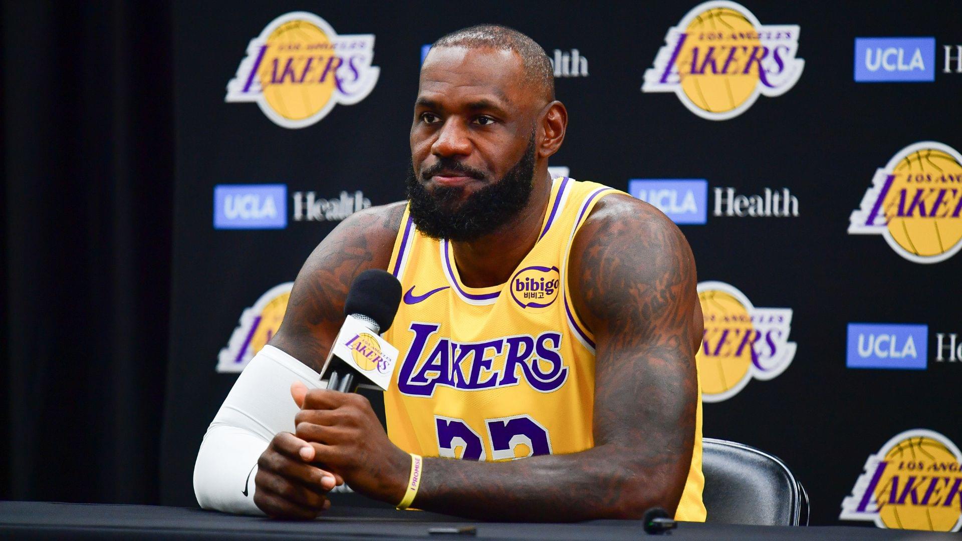 Sep 29, 2025; Los Angeles, CA, USA; Los Angeles Lakers forward LeBron James (23) during media day at UCLA Health Training Center