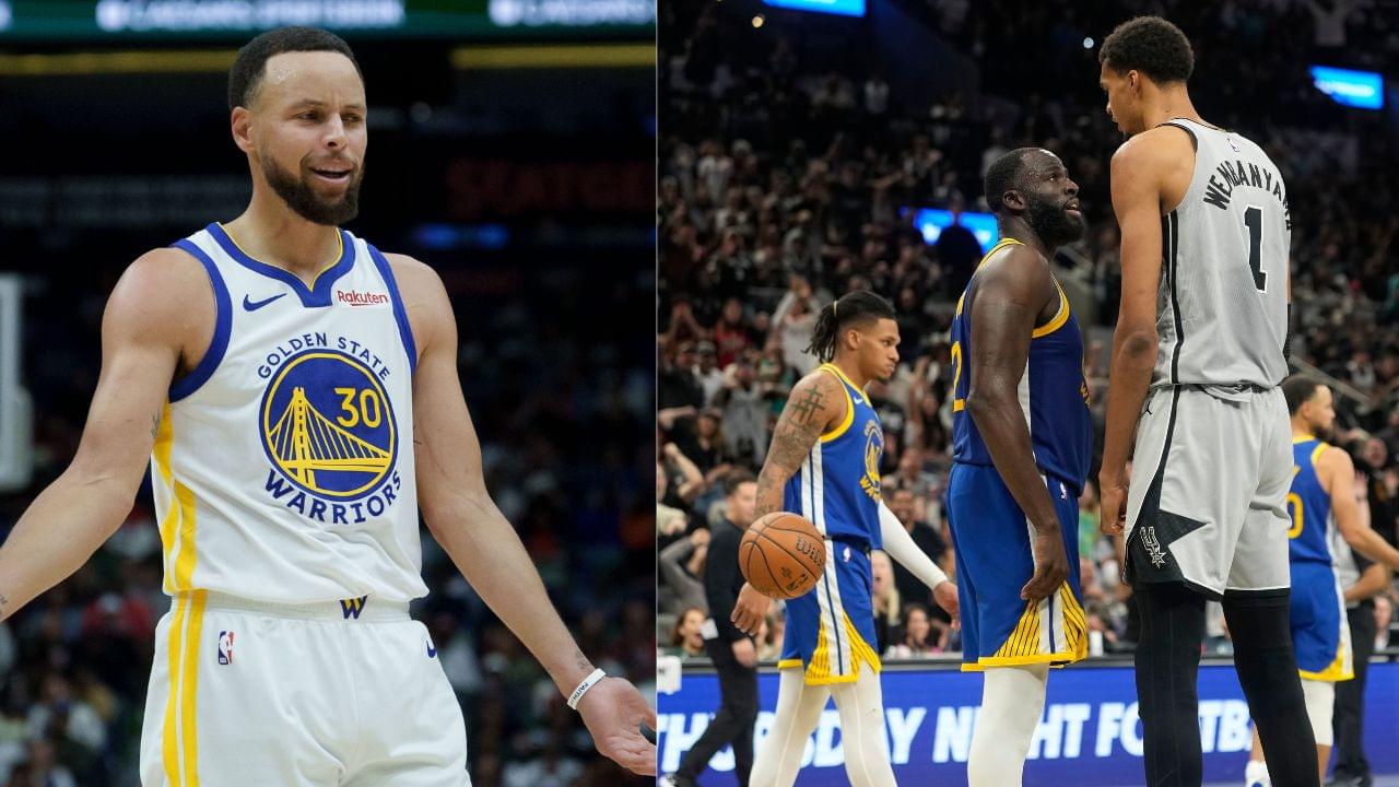 (L) Stephen Curry (R) Draymond Green and Victor Wembanyama