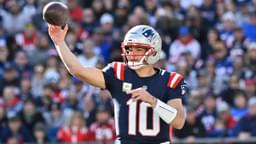 New England Patriots quarterback Drake Maye (10) passes against the Atlanta Falcons during the first half at Gillette Stadium.