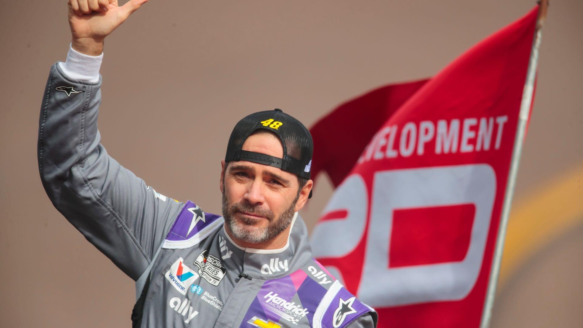 Nov 8, 2020; Avondale, Arizona, USA; NASCAR driver Jimmie Johnson prior to the final race of his career at the NASCAR Cup Series Championship at Phoenix Raceway