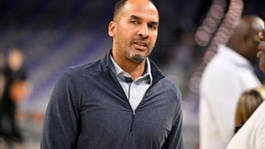 Oct 6, 2025; Fort Worth, Texas, USA; Dallas Mavericks general manager Nico Harrison looks on before the game against the Oklahoma City Thunder at Dickie's Arena.