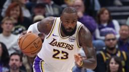 Nov 23, 2025; Salt Lake City, Utah, USA; Los Angeles Lakers forward LeBron James (23) brings the ball up the court against the Utah Jazz during the first half at Delta Center.
