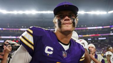 Minnesota Vikings quarterback J.J. McCarthy (9) reacts after the game against the Atlanta Falcons at U.S. Bank Stadium.