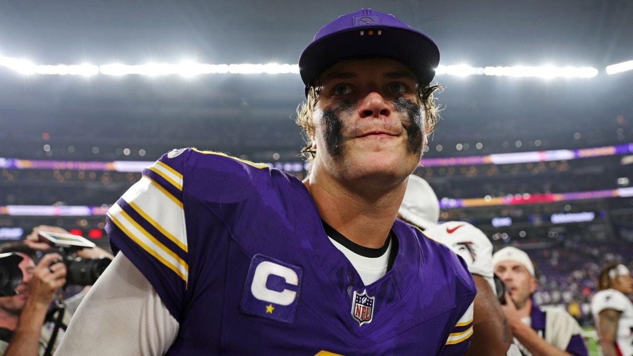 Minnesota Vikings quarterback J.J. McCarthy (9) reacts after the game against the Atlanta Falcons at U.S. Bank Stadium.