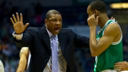 Boston Celtics head coach Doc Rivers gestures to guard Rajon Rondo during the second quarter against the Milwaukee Bucks at the Bradley Center