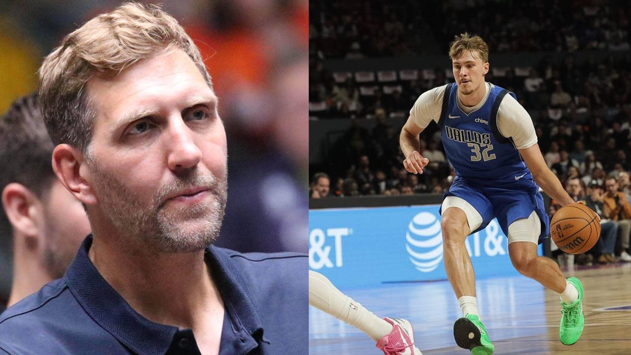 Dirk Nowitzki (L), Cooper Flagg (R)