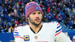 Buffalo Bills quarterback Josh Allen (17) after the game against the Tampa Bay Buccaneers at Highmark Stadium.