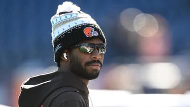 Cleveland Browns quarterback Shedeur Sanders (12) looks on during warm up prior to the game against the New England Patriots at Gillette Stadium.