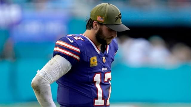 Buffalo Bills quarterback Josh Allen (17) reacts during the second half against the Miami Dolphins at Hard Rock Stadium.