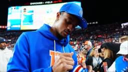 Denver Broncos cornerback Pat Surtain II (2) signs autographs before the game at Empower Field at Mile High.