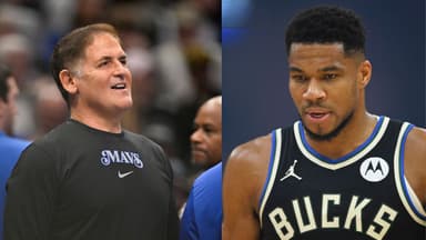 Mark Cuban (L), Giannis Antetokounmpo (R)