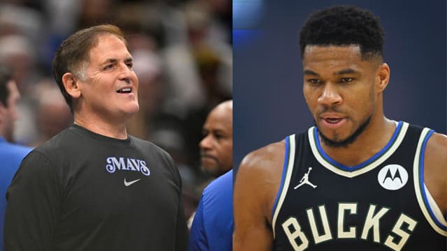 Mark Cuban (L), Giannis Antetokounmpo (R)