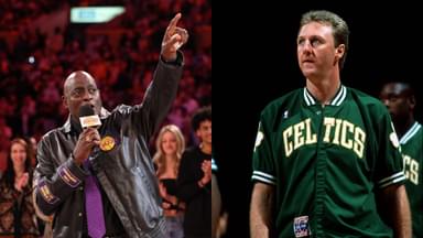 Michael Cooper (L) and Larry Bird (R)