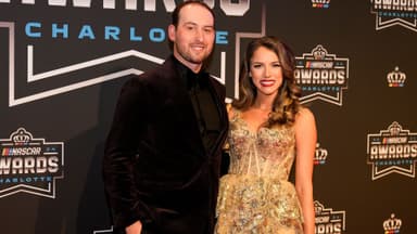 Nov 22, 2024; Charlotte, NC, USA; NASCAR Cup Series driver Chase Briscoe and wife Marissa during the NASCAR Awards Banquet at Charlotte Convention Center.