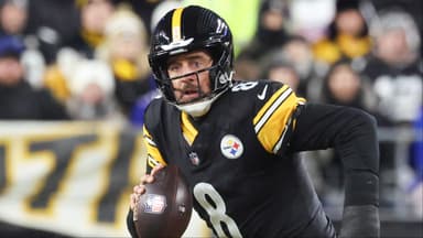 Pittsburgh Steelers quarterback Aaron Rodgers (8) looks to pass during the second quarter against the Buffalo Bills at Acrisure Stadium.