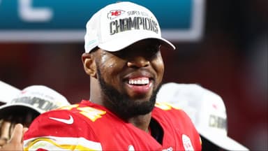 Kansas City Chiefs defensive end Terrell Suggs (94) celebrates after defeating the San Francisco 49ers in Super Bowl LIV at Hard Rock Stadium.