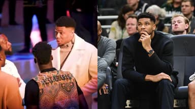 (L) Dwyane Wade and Giannis Antetokounmpo (R) Giannis Antetokounmpo