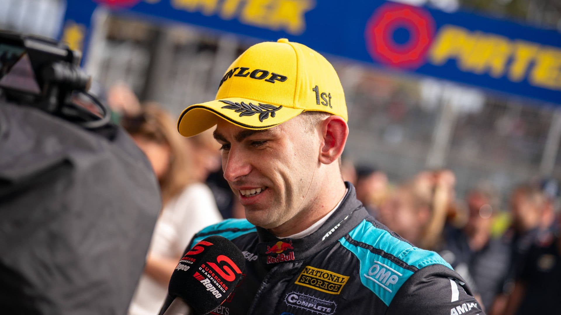 November 29, 2025, Adelaide, South Australia, Australia: Repco Supercars Championship driver BROC FEENEY driving the 88 Chevrolet Camaro ZL1 for Red Bull Ampol Racing speaks with TV after winning the race on Saturday at the BP Ultimate Adelaide Grand Final.