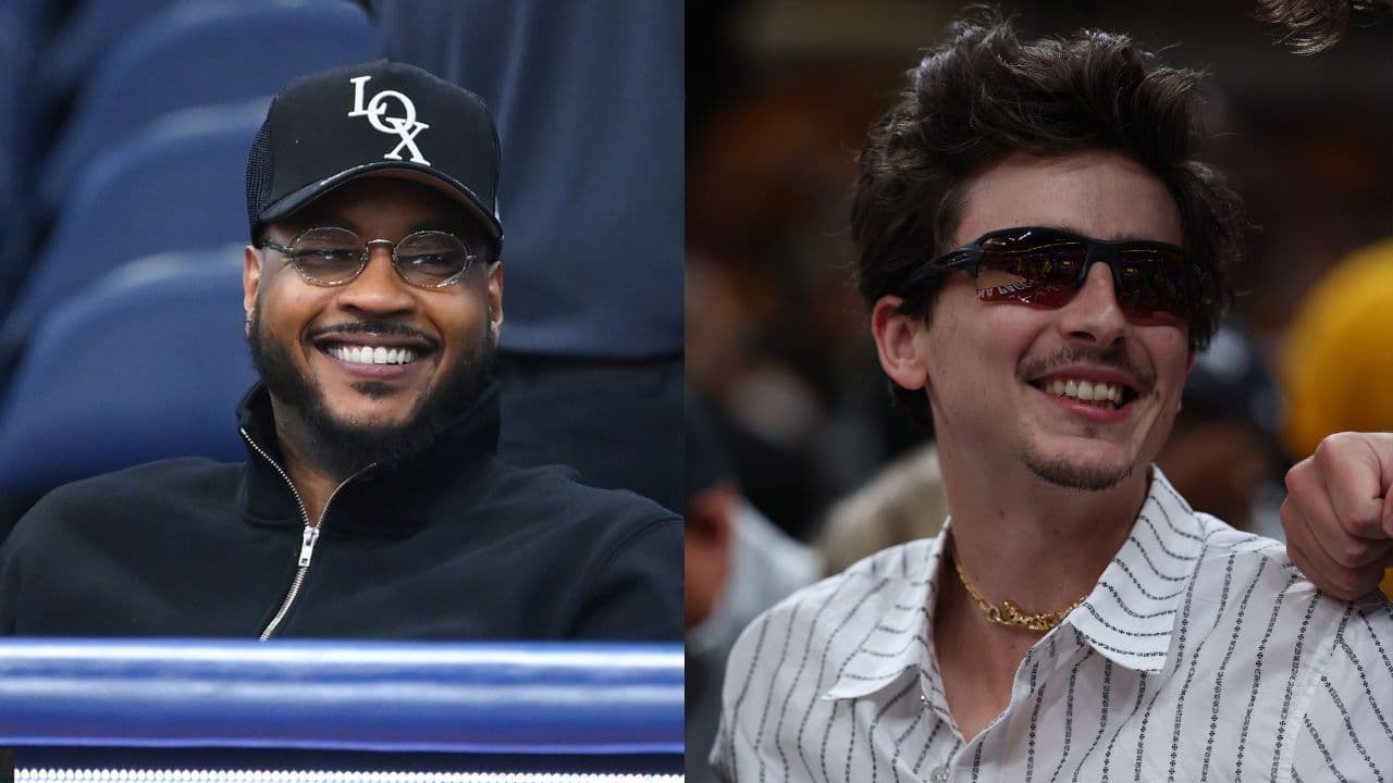 Carmelo Anthony (L), Timothée Chalamet (R)