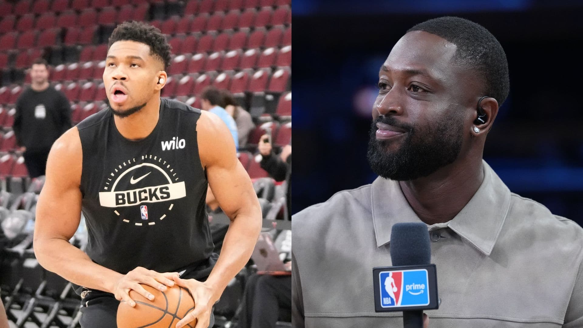 Giannis Antetokounmpo (L) and Dwayne Wade (R)