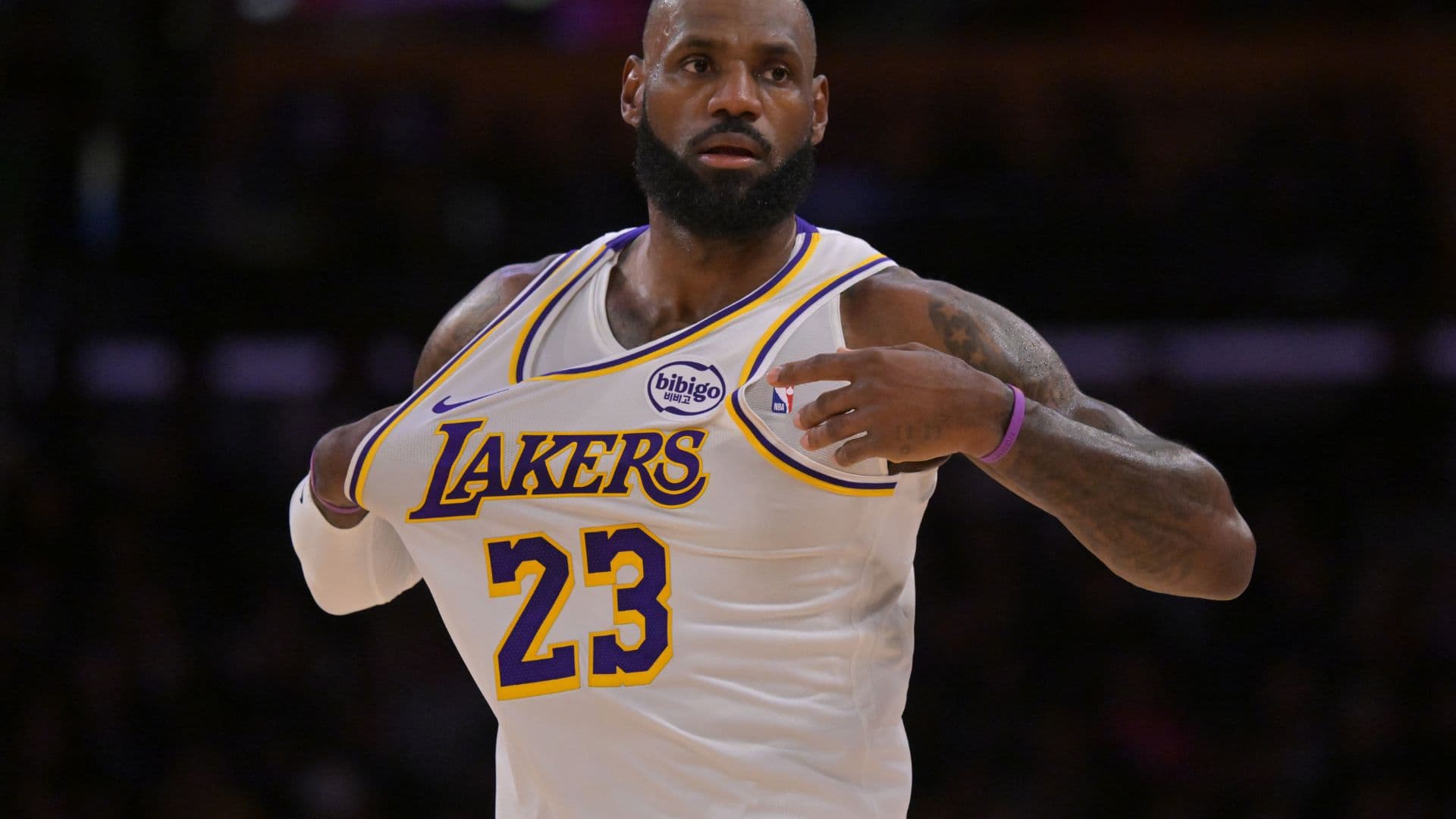 Dec 28, 2025; Los Angeles, California, USA; Los Angeles Lakers forward Lebron James (23) in the first half against the Sacramento Kings at Crypto.com Arena.