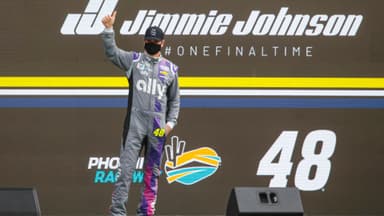 Nov 8, 2020; Avondale, Arizona, USA; NASCAR driver Jimmie Johnson (48) is honored prior to the final start of his career in the NASCAR Cup Series Championship at Phoenix Raceway.