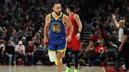 Dec 14, 2025; Portland, Oregon, USA; Golden State Warriors guard Stephen Curry (30) reacts after making a three-point basket against the Portland Trail Blazers during the second half at Moda Center