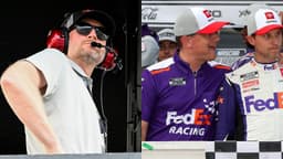 Dale Earnhardt Jr. (L) and Denny Hamlin with Chris Gabehart (R)