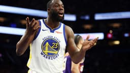 Dec 18, 2025; Phoenix, Arizona, USA; Golden State Warriors forward Draymond Green (23) reacts against the Phoenix Suns at Mortgage Matchup Center.