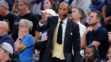 NBC commentator Reggie Miller during overtime between the Houston Rockets and Oklahoma City Thunder at Paycom Center.