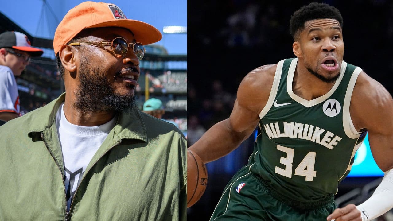 Carmelo Anthony (L), Giannis Antetokounmpo (R)