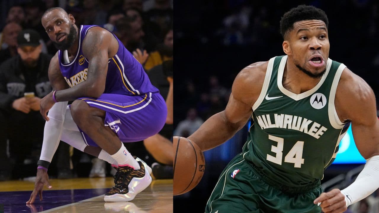 LeBron James (L), Giannis Antetokounmpo (R)