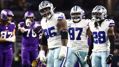Dallas Cowboys defensive tackle Kenny Clark celebrates after a defensive play