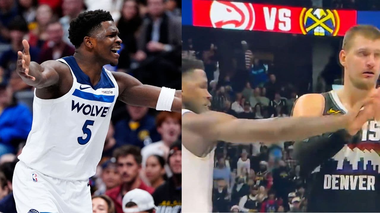 (L) Anthony Edwards (R) Anthony Edwards and Nikola Jokic