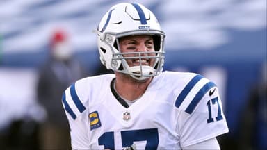 Colts quarterback Philip Rivers is angry with himself after missing a receiver. Jg 010921 Bills 26