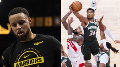 Stephen Curry (L), Giannis Antetokounmpo (R)