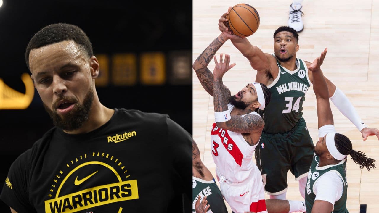 Stephen Curry (L), Giannis Antetokounmpo (R)