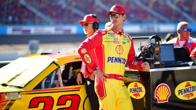 Nov 1, 2025; Avondale, Arizona, USA; NASCAR Cup Series driver Joey Logano (22) during qualifying at Phoenix Raceway.