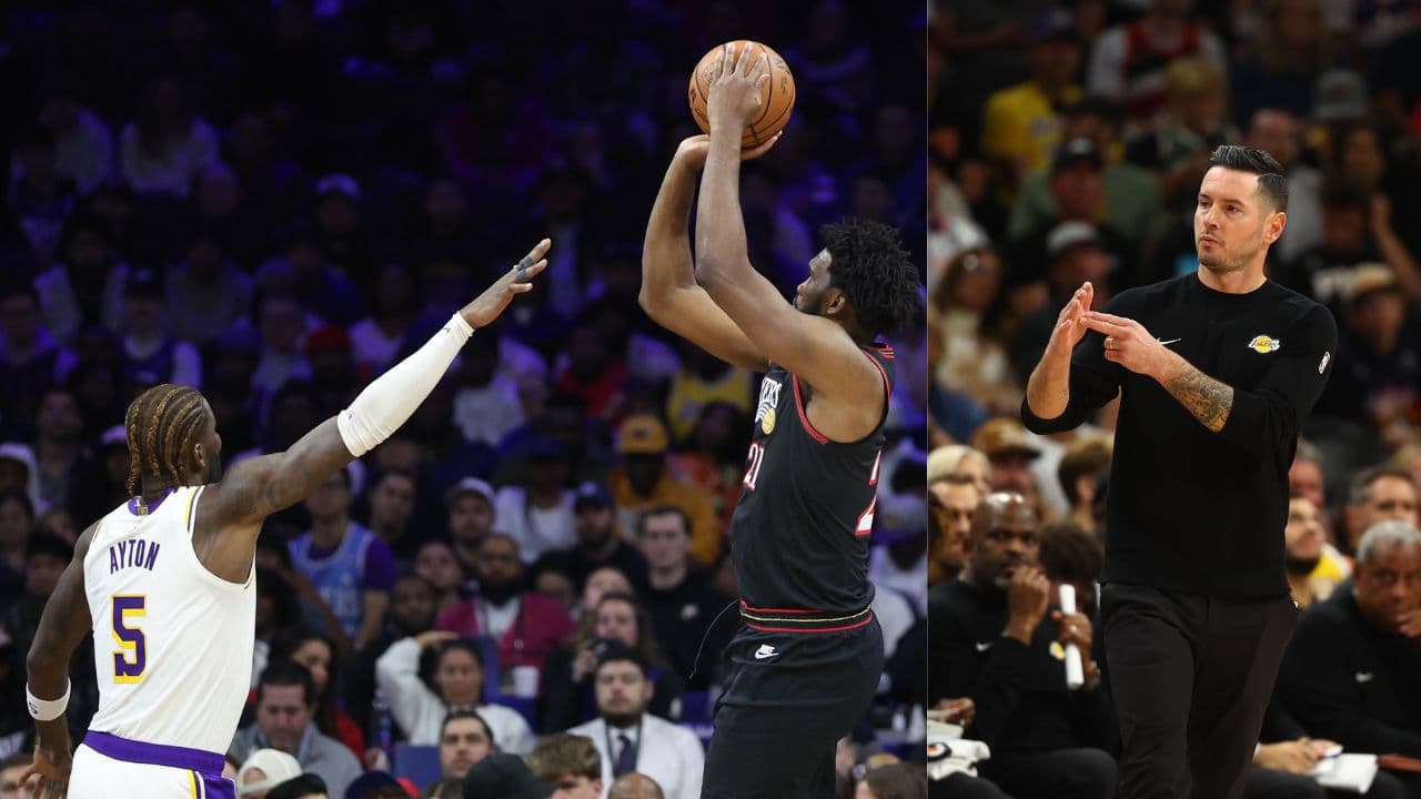 (L) DeAndre Ayton and Joel Embiid (R) JJ Redick