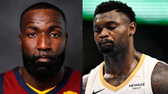 Kendrick Perkins (L), Zion Williamson (R)