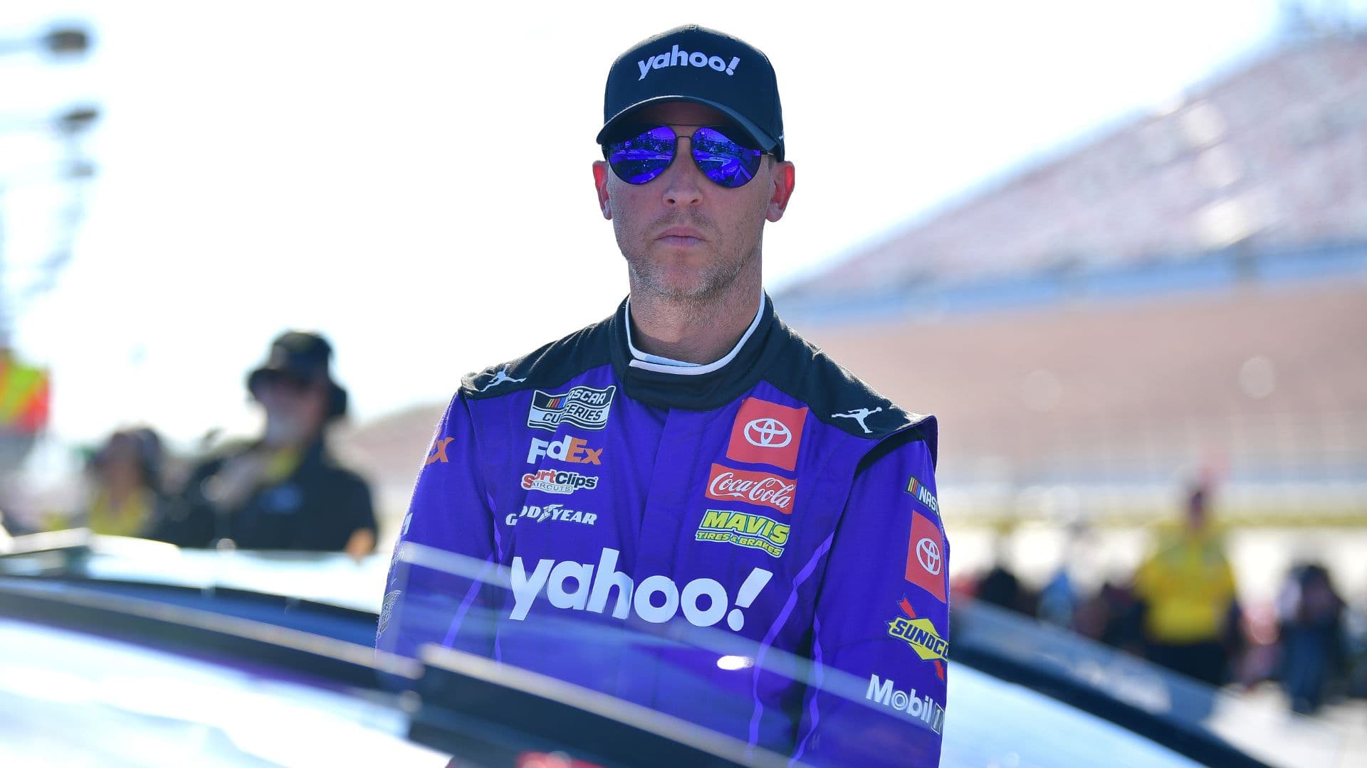 Oct 19, 2024; Las Vegas, Nevada, USA; NASCAR Cup Series driver Denny Hamlin (11) during qualifying for the South Point 400 at Las Vegas Motor Speedway.