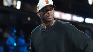 Dec 13, 2025; Las Vegas, Nevada, USA; Chris Paul watches during the Emirates NBA Cup semifinals game between the San Antonio Spurs and Oklahoma City Thunder at T-Mobile Arena.