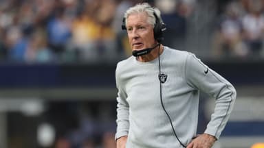 Las Vegas Raiders head coach Pete Carroll during the first half at SoFi Stadium.